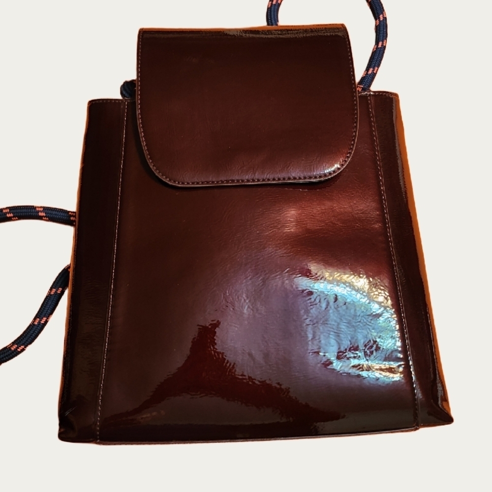 BURGUNDY FAUX Patent LEATHER Backpack - Picture 7 of 12